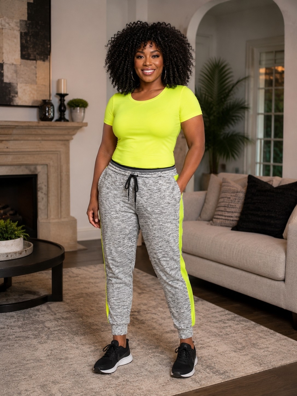 Neon Lime Side-Stripe Jogger Pants - Women